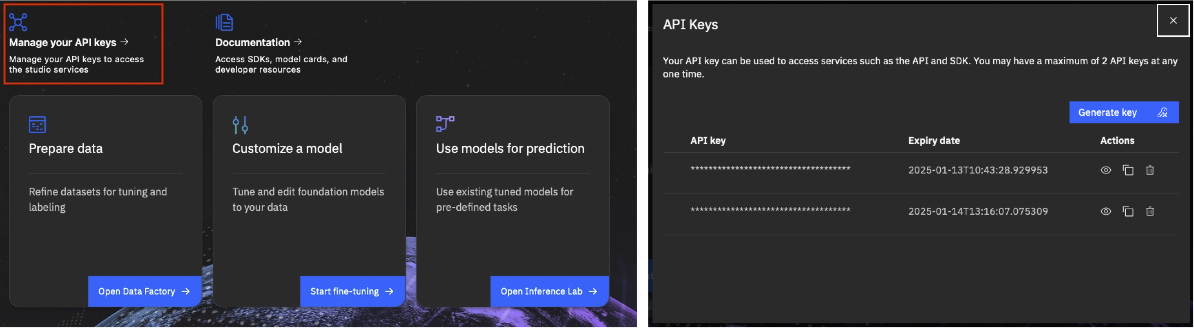 Location of API key link